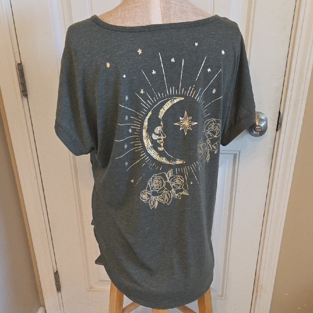 Moon & Roses Gold Foil Graphic Olive Green Tee - Picture 3 of 8